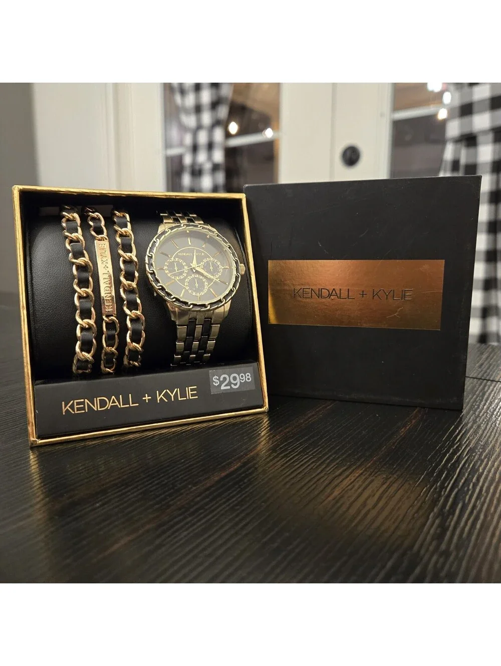 Kendall Kylie Gold Black Tone Watch Bracelet Set Womens Multi Strand New In Box